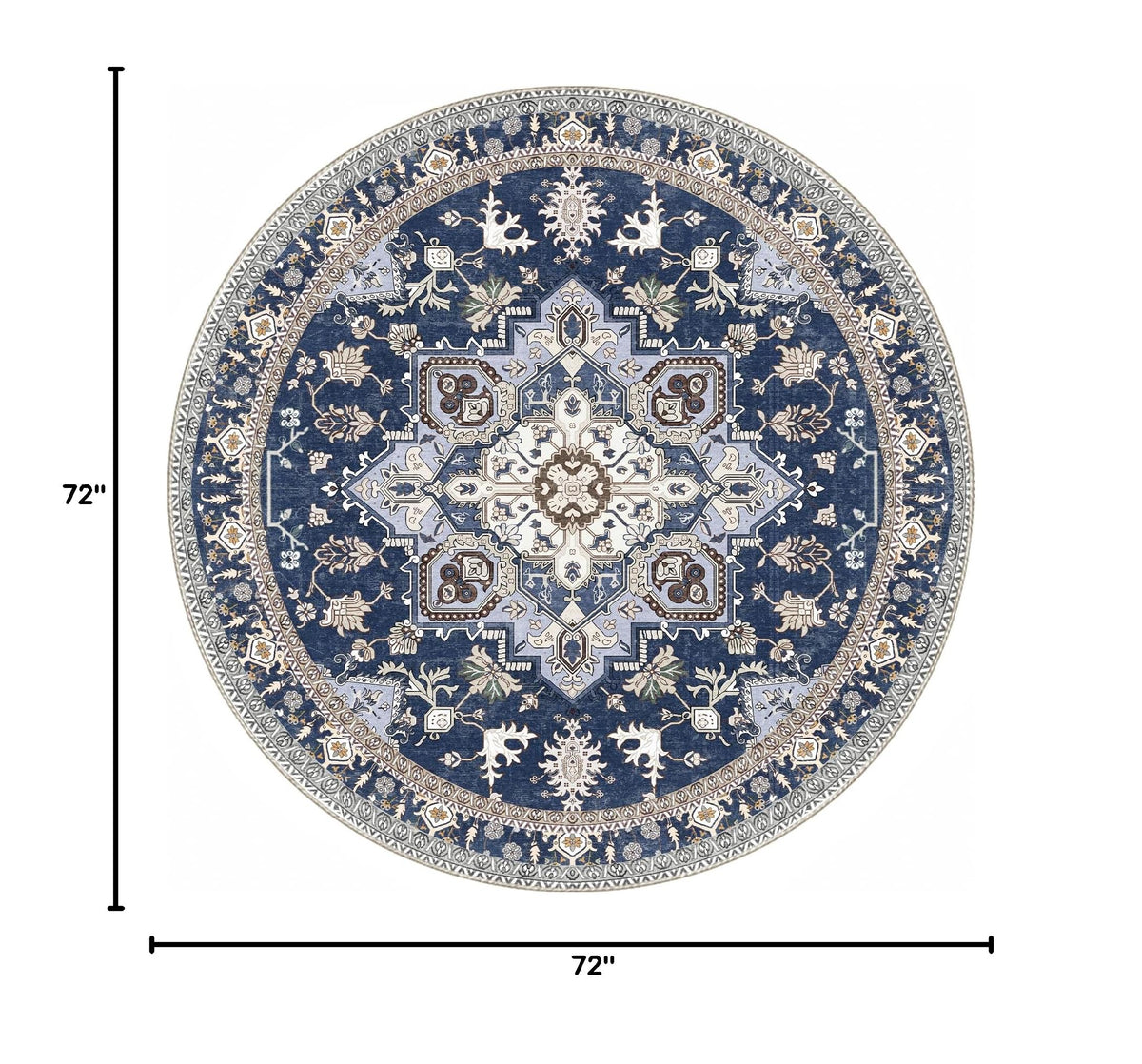 Soft Area Rugs 6' (6' (Round) / Blue & Gold)
