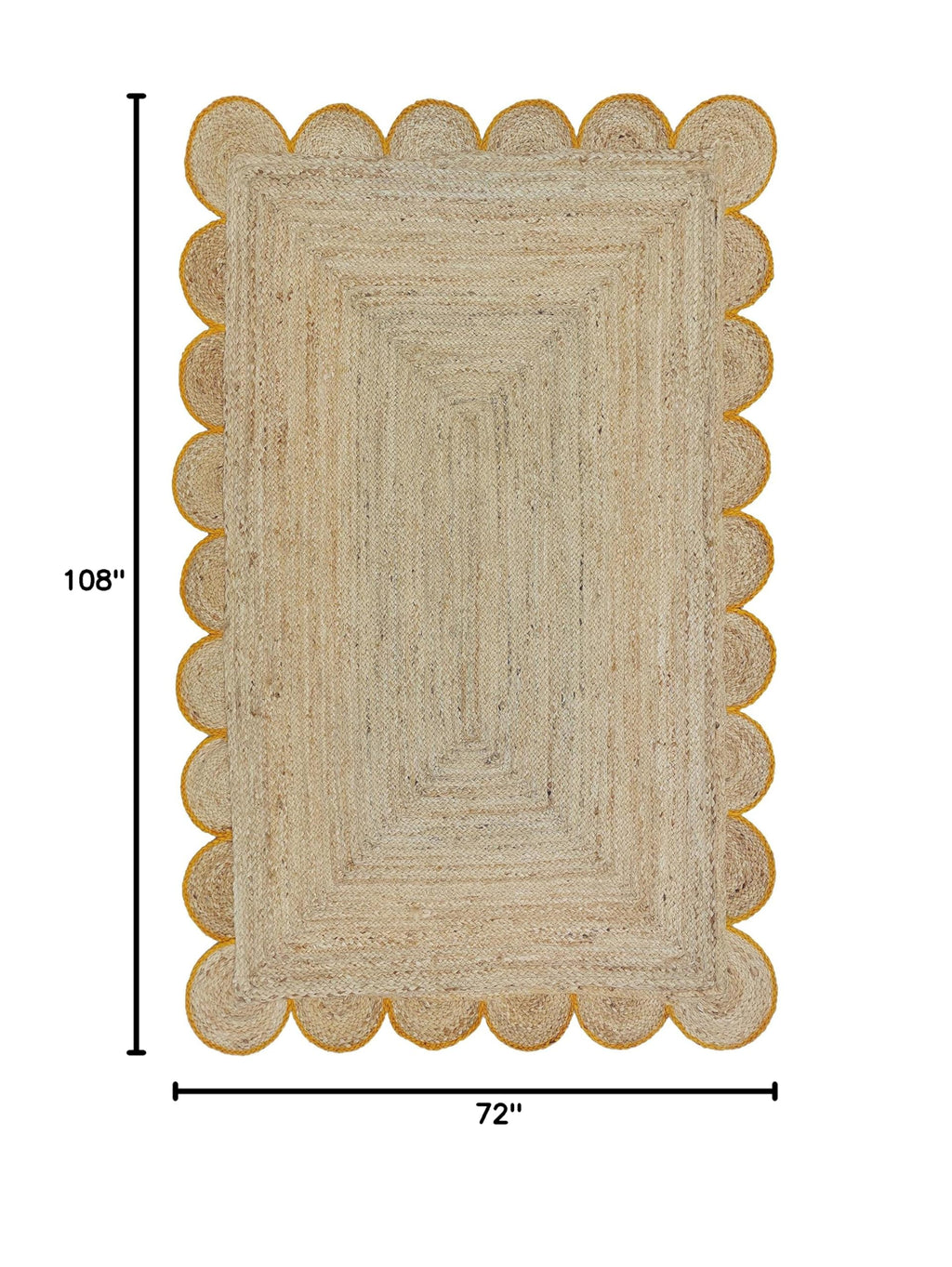 Scalloped Natural Jute Area Rug (6'x9' (Rectangular) / Yellow)