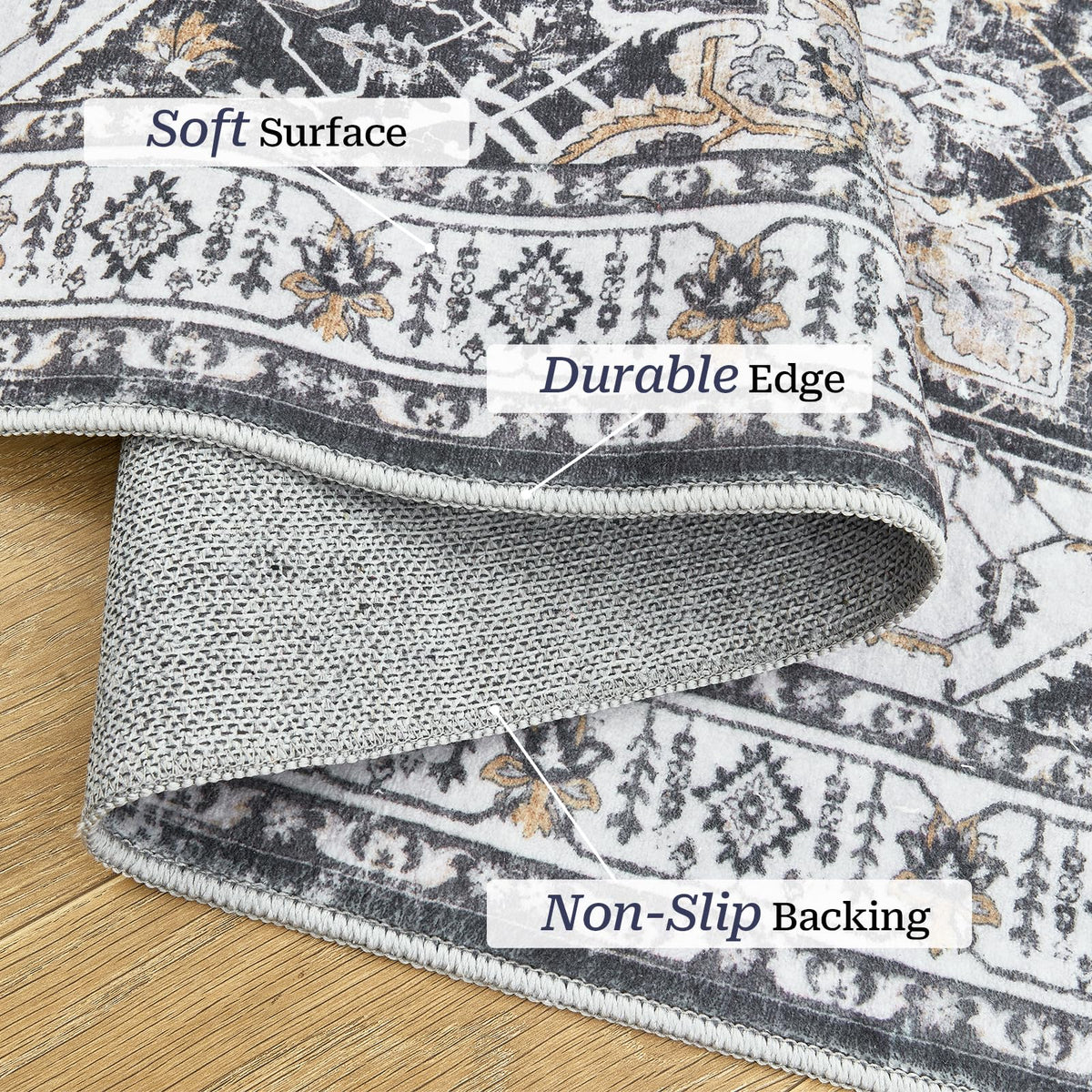 Kitchen Runner 2'6''x8' Soft Rug Runners for Hallways (Black / 2'6" x 8' (Runner))