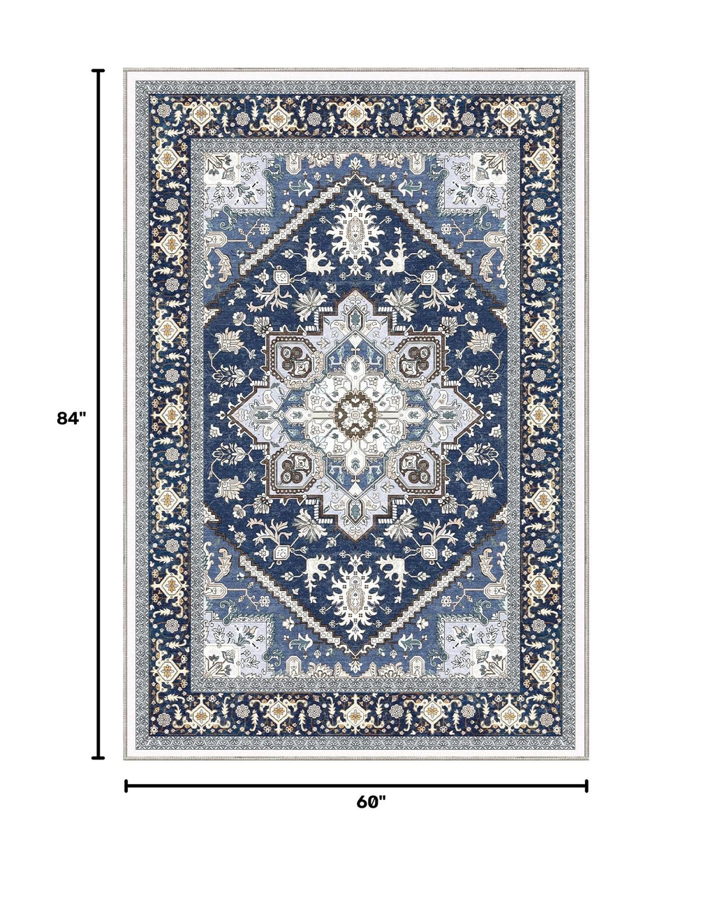 Soft Area Rugs 5x7 (5' x 7' (Rectangular) / Blue & Gold)