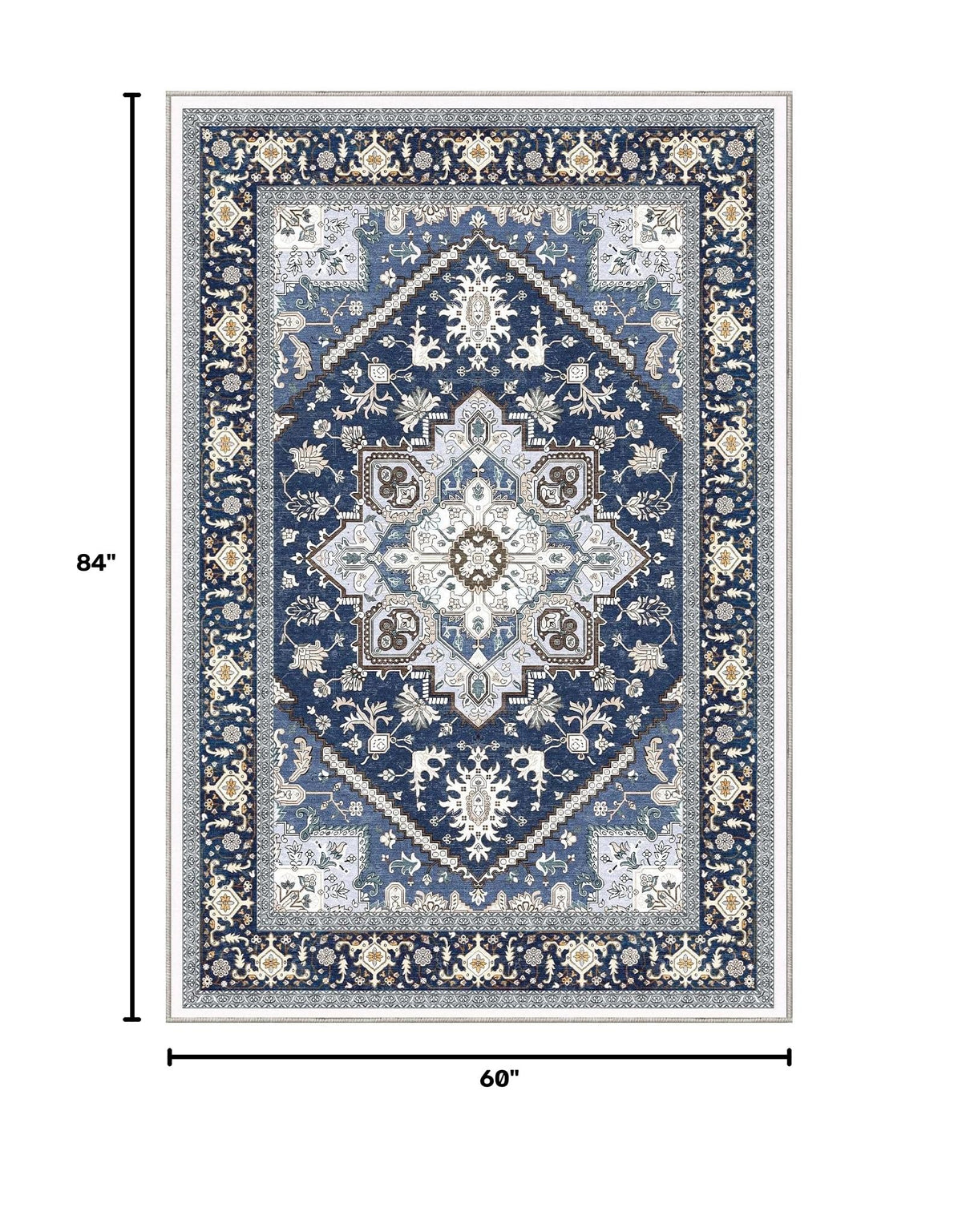 Soft Area Rugs 5x7 (5' x 7' (Rectangular) / Blue & Gold)