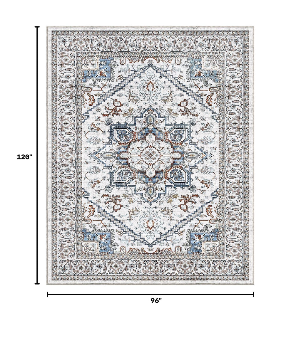 Soft Area Rugs 8x10 (8' x 10' (Rectangular) / Cream White & Blue)