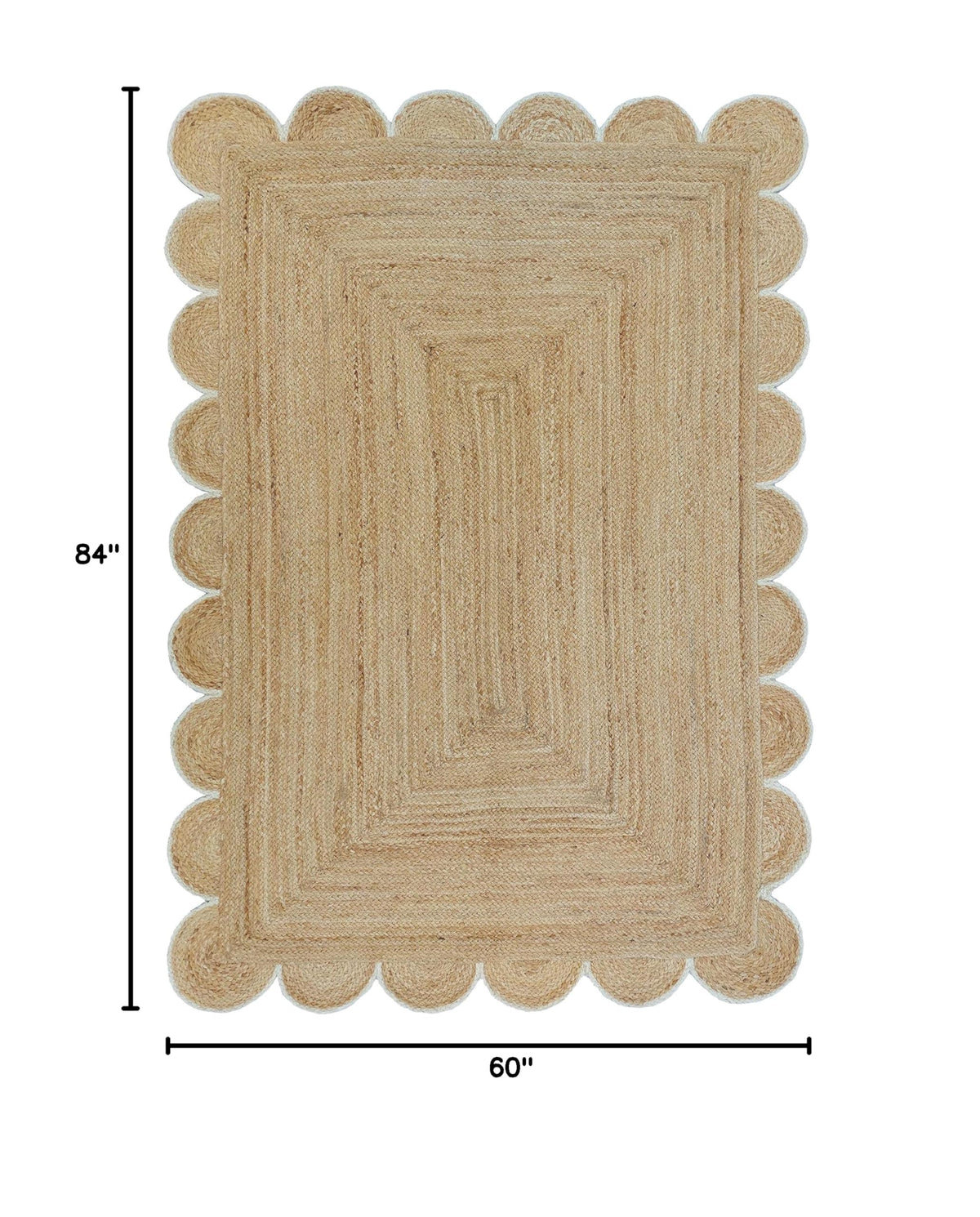 Scalloped Natural Jute Area Rug (5'x7' (Rectangular) / Off White)