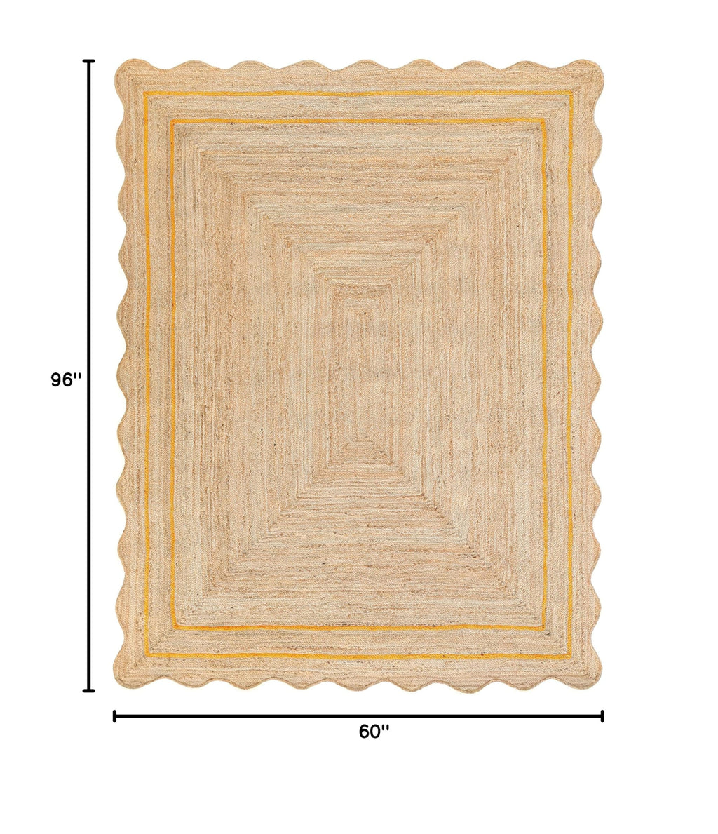 Wave Scalloped Natural Jute Rug (Yellow / 5'x8' (Rectangular))