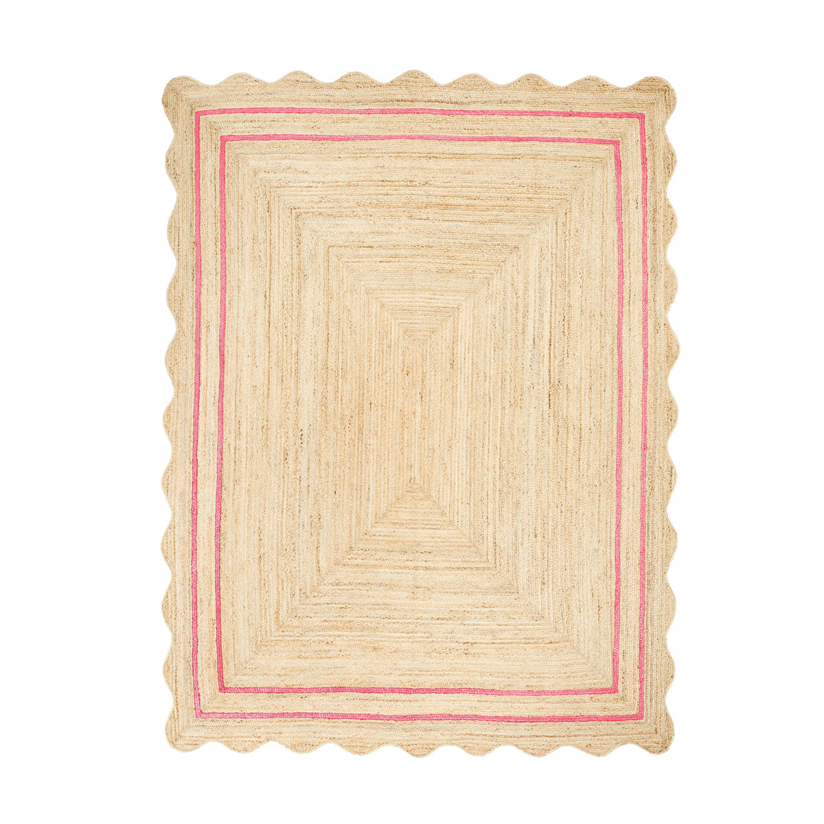 Wave Scalloped Jute Runner Handwoven Hallway Runner Dark Pink 2'x10' (2'x10' / Dark Pink)
