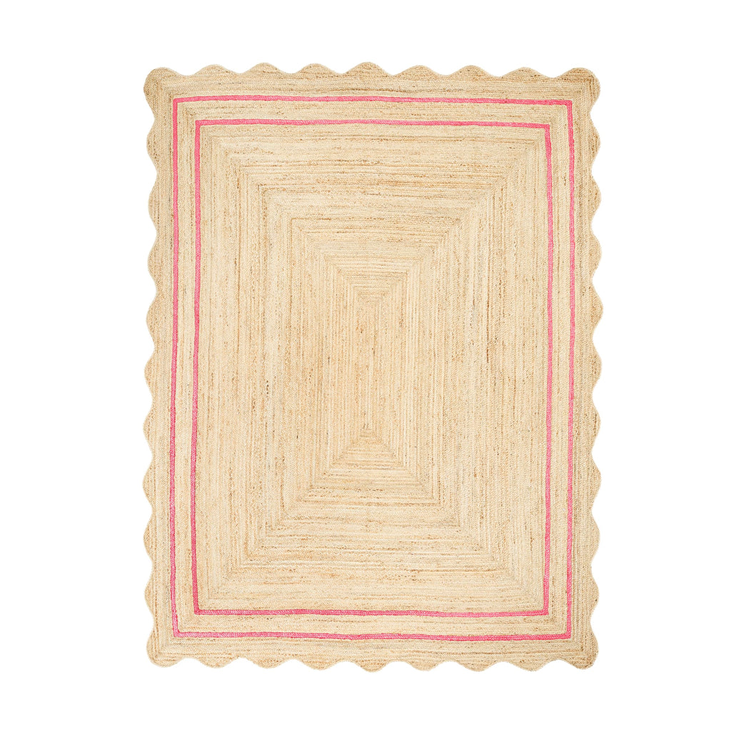 Wave Scalloped Jute Runner Handwoven Hallway Runner Dark Pink 2'x20' (2'x20' / Dark Pink)