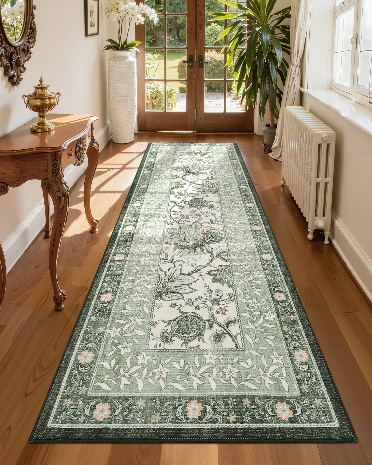 Sage Green 2x6 Washable Kitchen Runner Rugs Non Slip Provence Vintage Boho Cottage Long Rug for Hallways Bedroom Entryway Bathroom Mat with Rubber Back (Sage Grove / 2' x 6' (Runner))