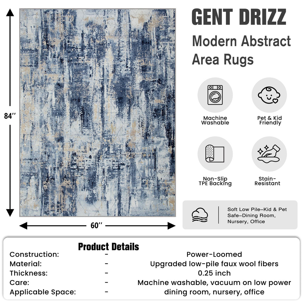 5x7 Area Rugs for Living Room (Blue/Gold / 5' x 7' (Rectangular))