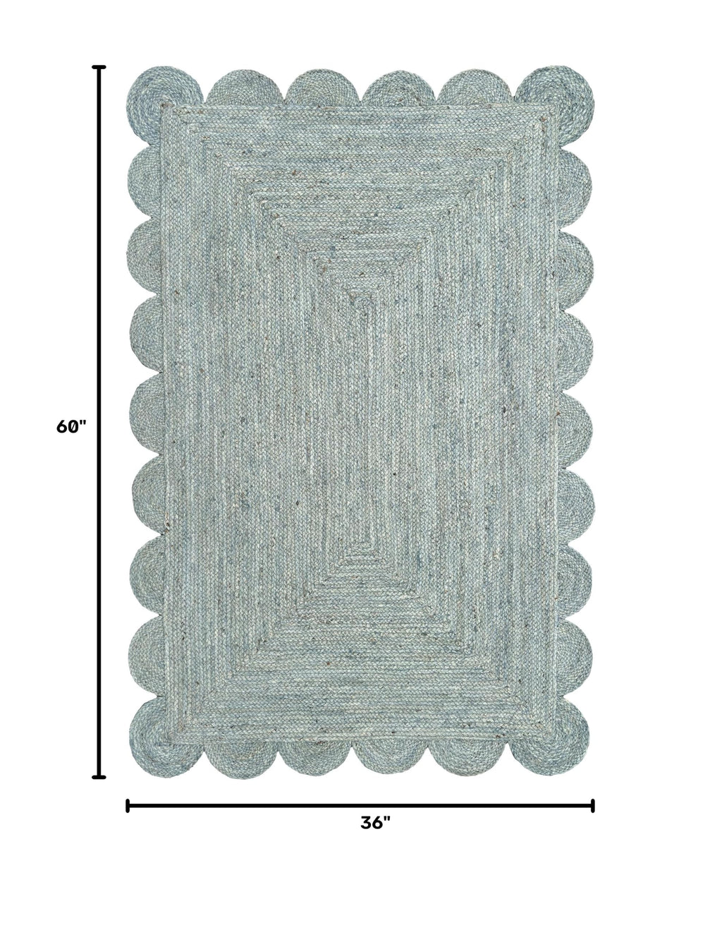 Scallop Jute Area Rug Boho Jute Rug Scalloped Coastal Rug (Jungle Mist / 3'x5' (Rectangular))