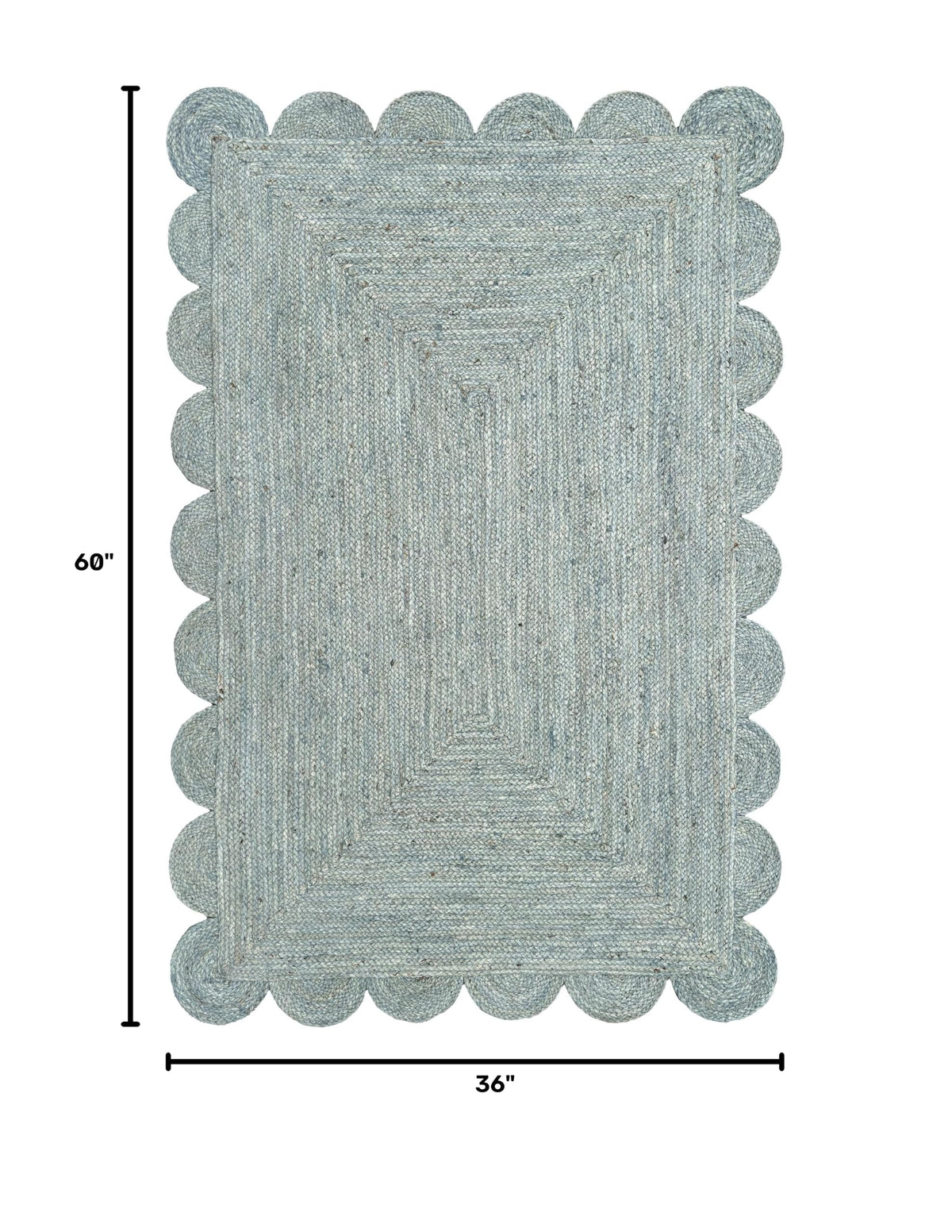 Scallop Jute Area Rug Boho Jute Rug Scalloped Coastal Rug (Jungle Mist / 3'x5' (Rectangular))