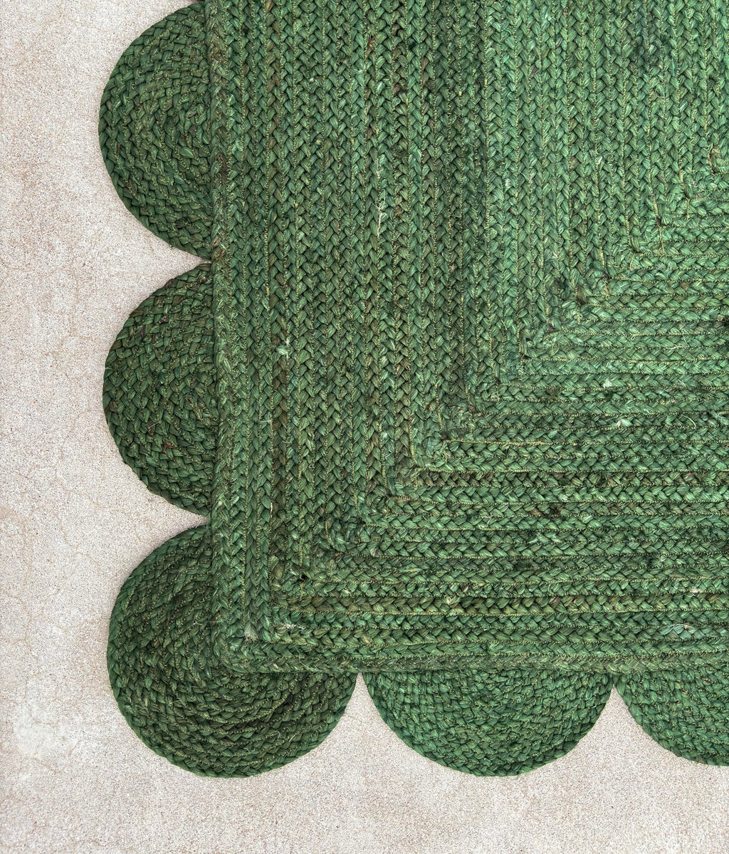 Scallop Jute Runner Rug Boho Jute Rug Scalloped Coastal Rug (Palm Green / 24 inches x 72 inches)