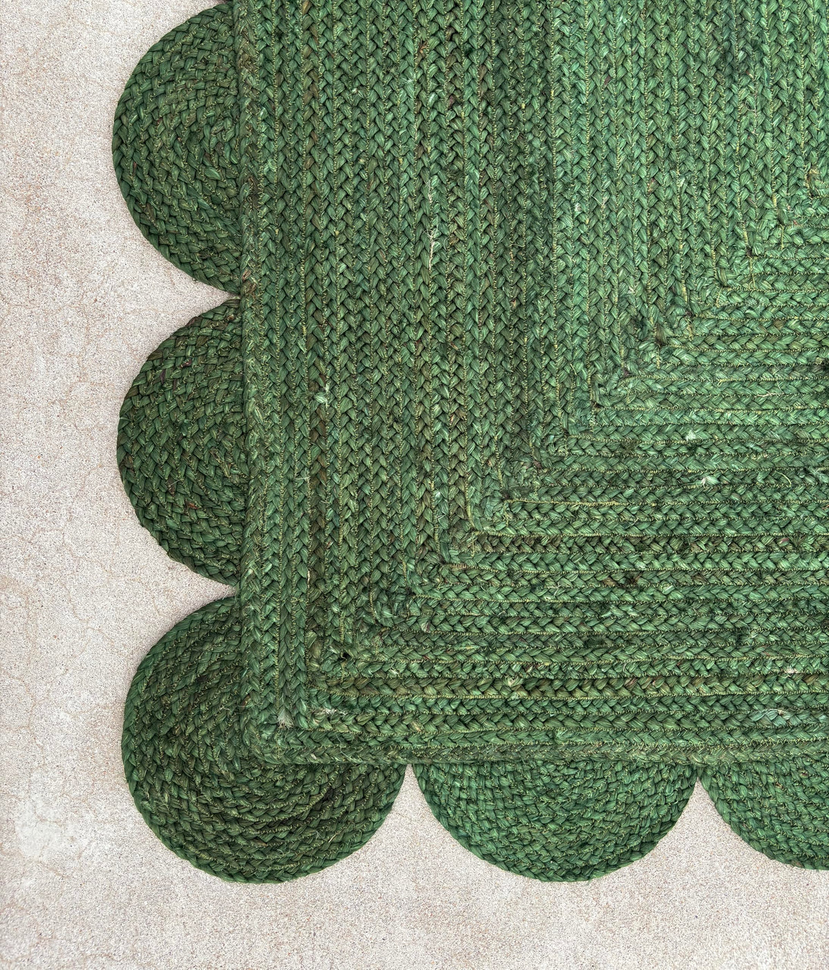 Scallop Jute Runner Rug Boho Jute Rug Scalloped Coastal Rug (Palm Green / 24 inches x 72 inches)