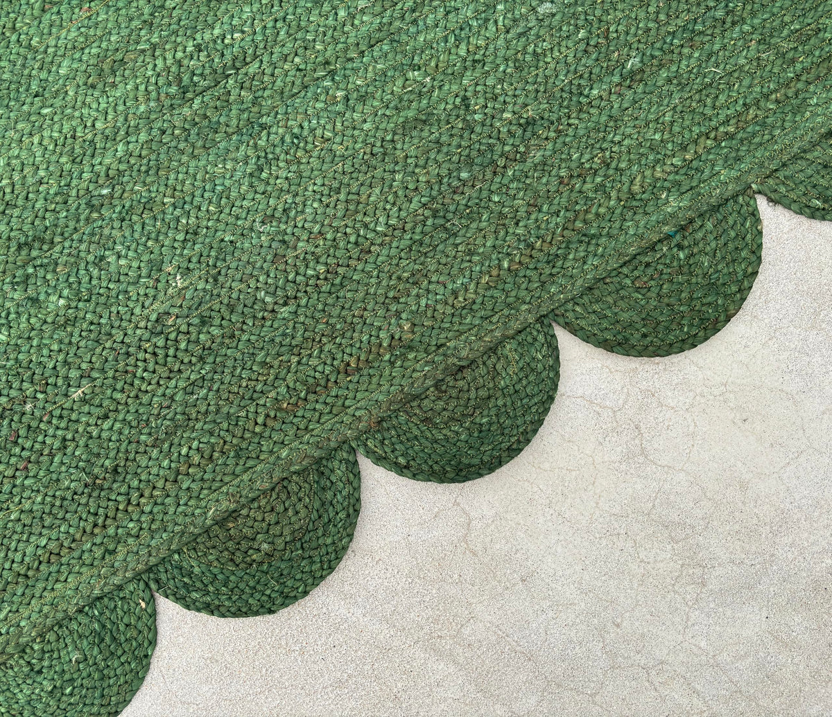Scallop Jute Area Rug Boho Jute Rug Scalloped Coastal Rug (Palm Green / 2'x3' (Rectangular))