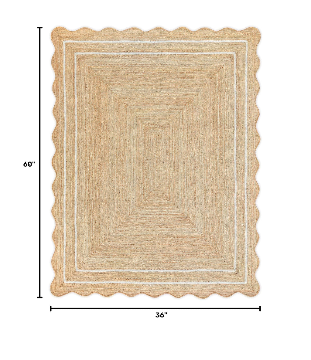 Wave Scalloped Jute Runner (Off White / 3'x5' (Rectangular))