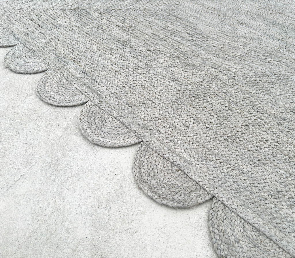 Scallop Jute Area Rug Boho Jute Rug Scalloped Coastal Rug (Fog Gray / 2'x3' (Rectangular))