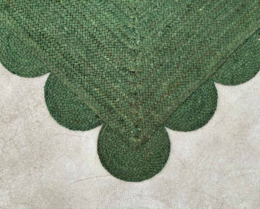 Scallop Jute Runner Rug Boho Jute Rug Scalloped Coastal Rug (Palm Green / 24 inches x 72 inches)