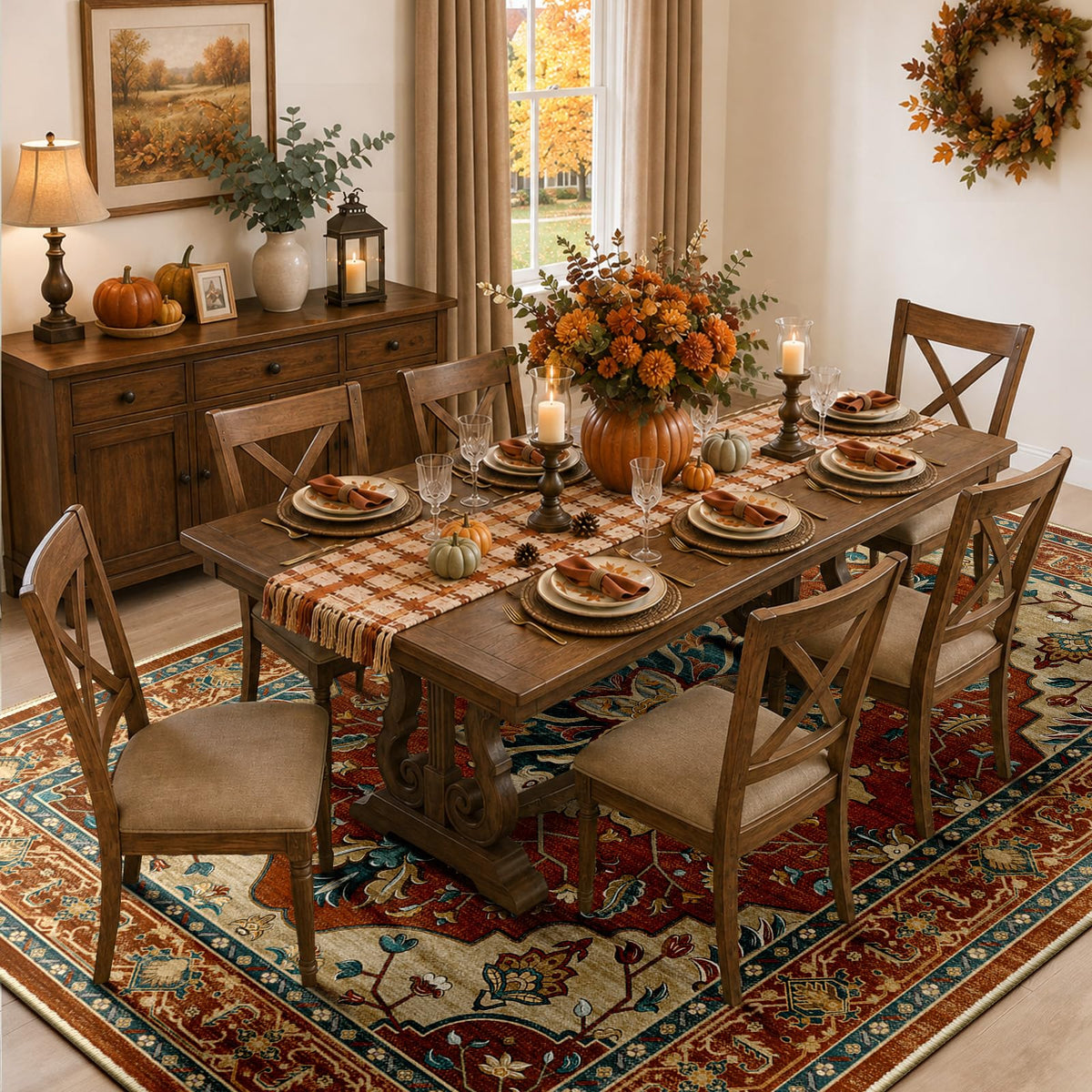 Washable Area Rug (Red/Orange/Blue/Brown / 8' x 10' (Rectangular))