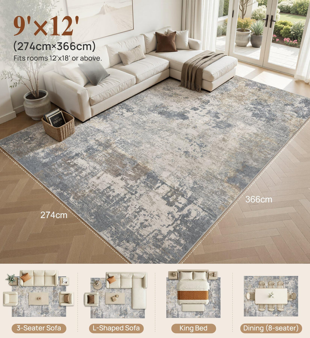 9x12 Area Rug Living Room Rugs (Blue Grey / 9' x 12' (Rectangular))