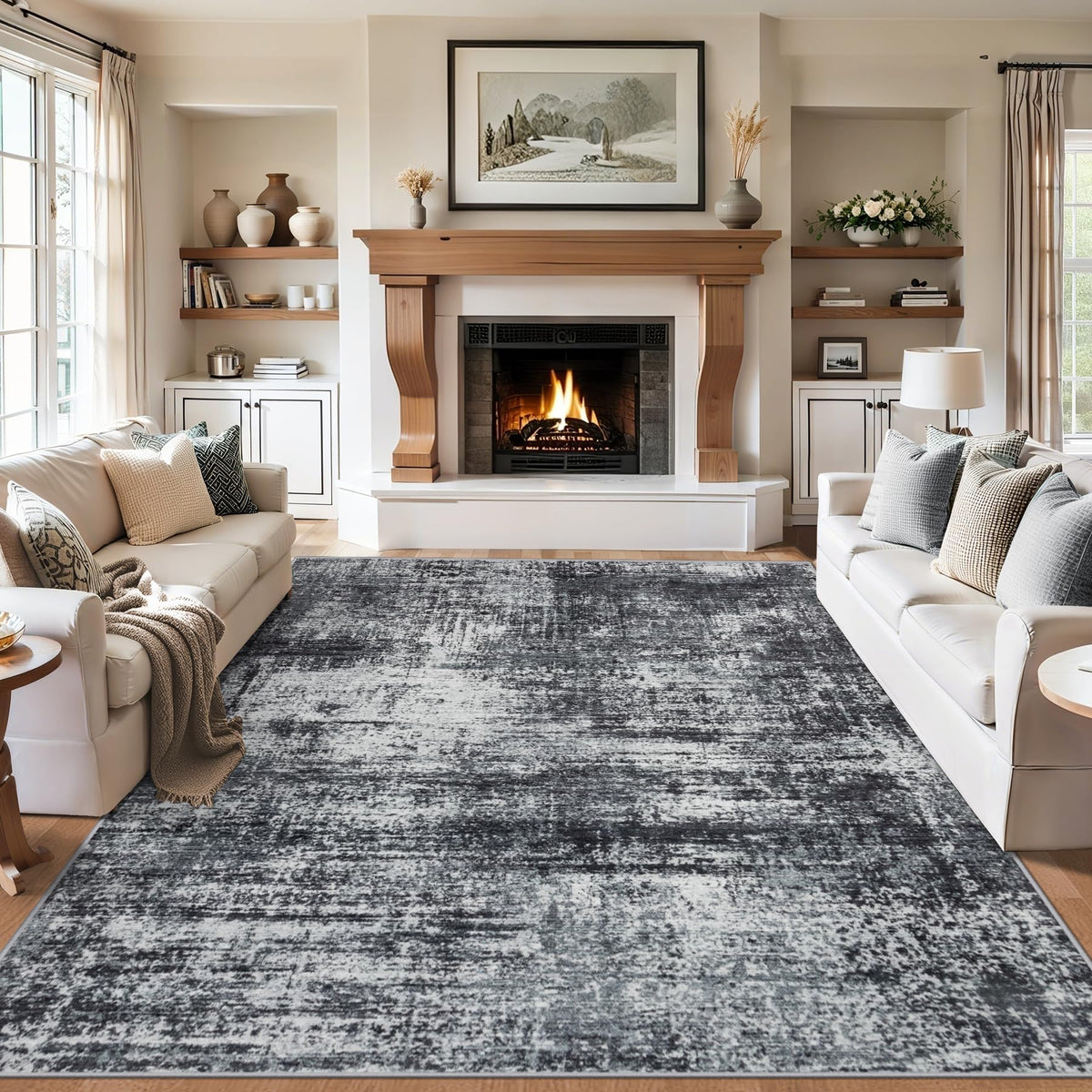 8x10 Area Rug Living Room (Dark Black / 8' x 10' (Rectangular))