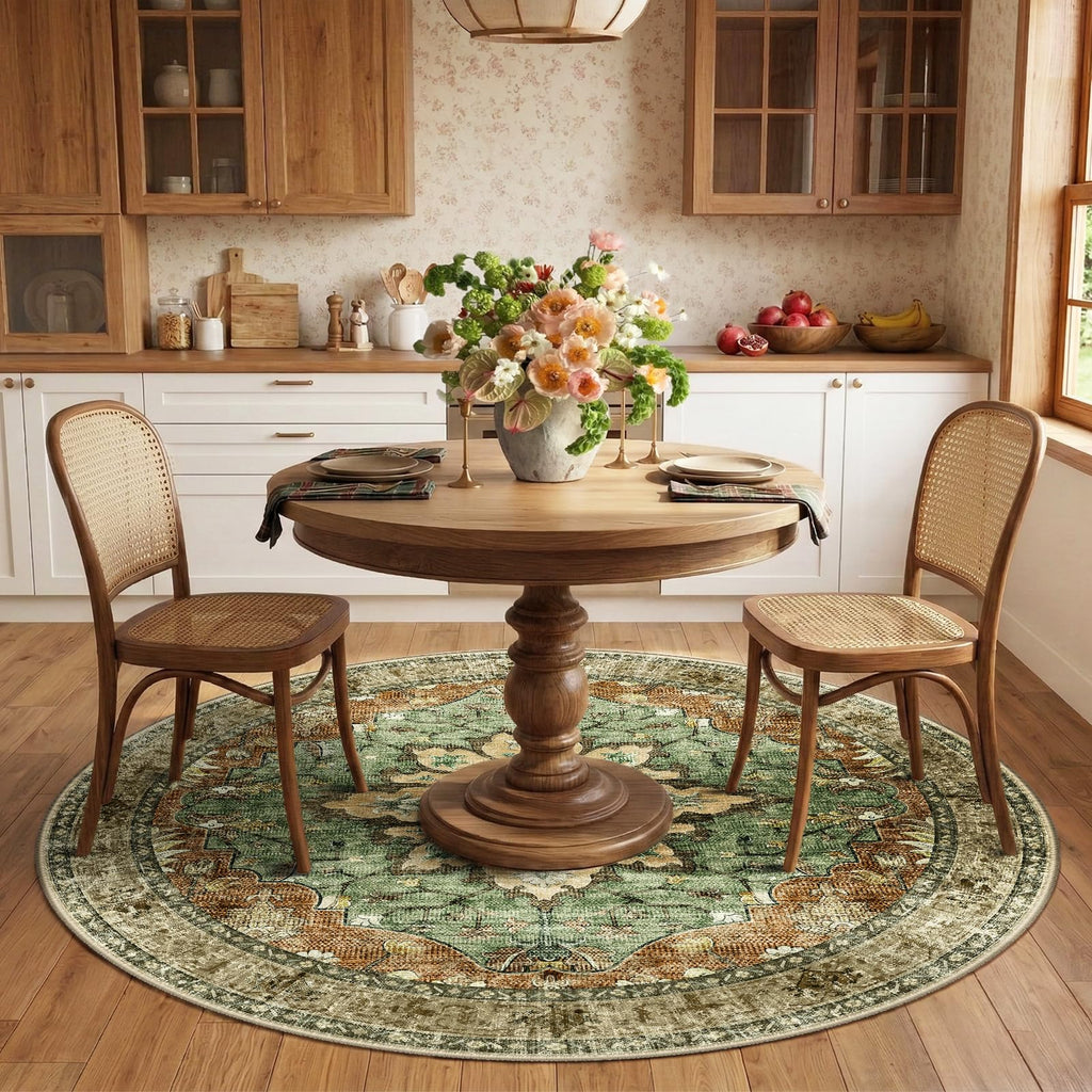 Washable Area Rug (Brick/Brown/Green / 6' (Round))