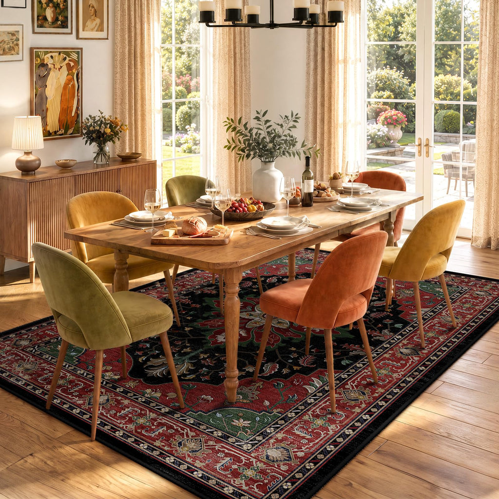 Washable Area Rug (Red / Black / 5' x 7' (Rectangular))