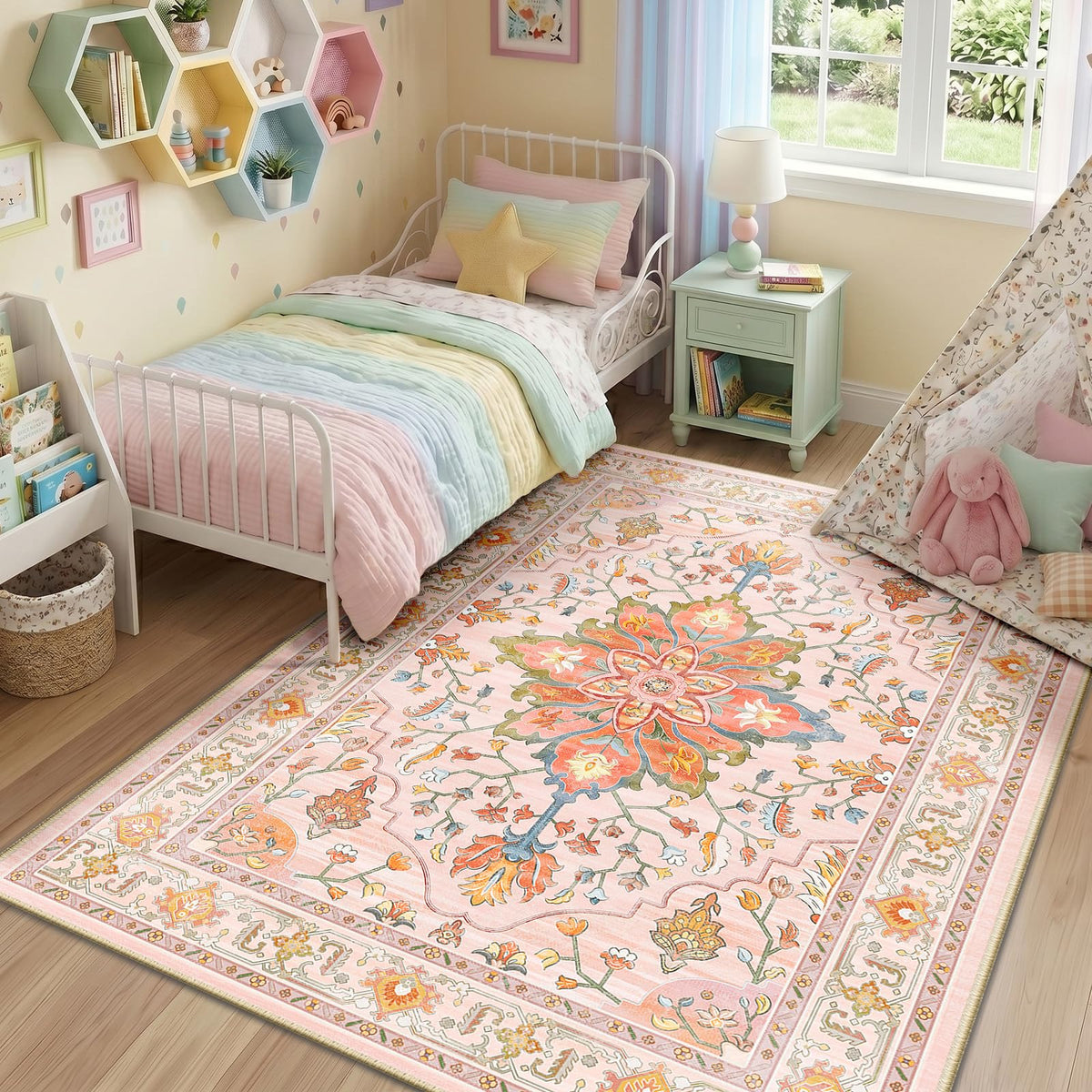Washable Area Rug (Pink/Light Pink/Colorful / 5' x 7' (Rectangular))