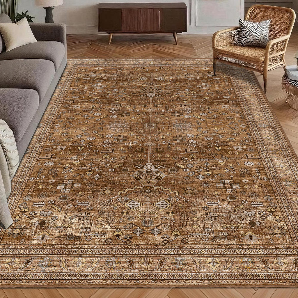 Washable Area Rug 4' x 6' Vintage Traditional Persian Mat (Bronze and Ivory / 4' x 6' (Rectangular))