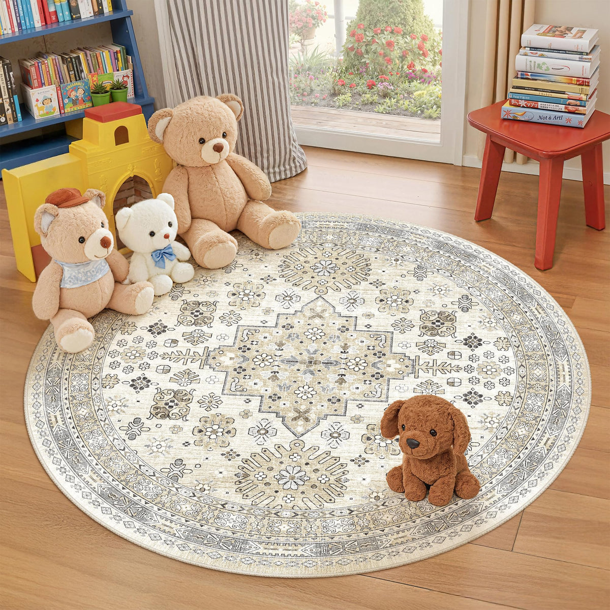Round Rug 6ft (Beige/Grey / 6' (Round))