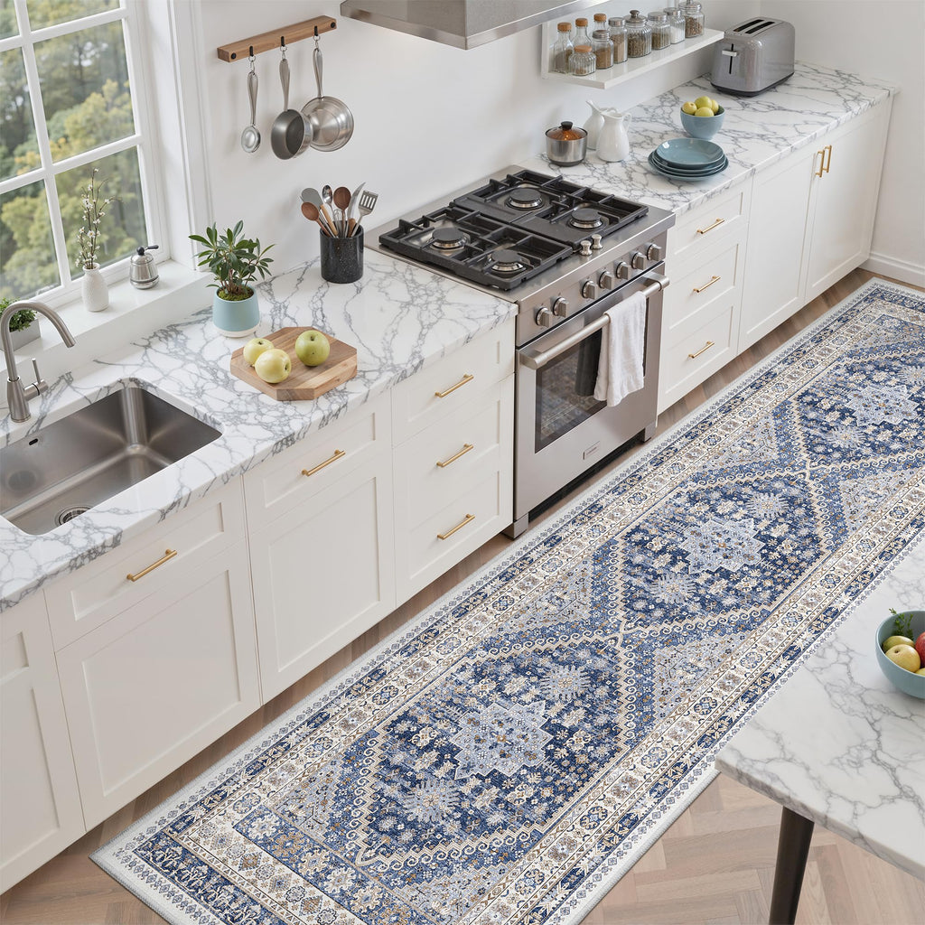 2'6 x 8' Runner Rug Non Slip (Blue/Beige / 2'6" x 8' (Runner))