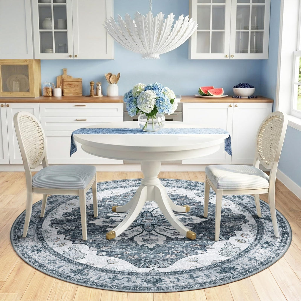 Washable Area Rug (Grey/White/Beige / 6' (Round))