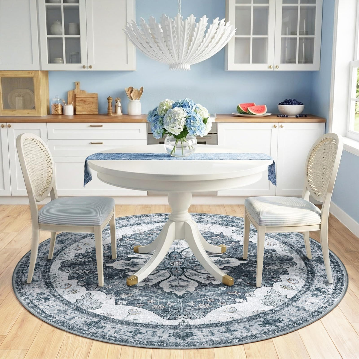 Washable Area Rug (Grey/White/Beige / 6' (Round))