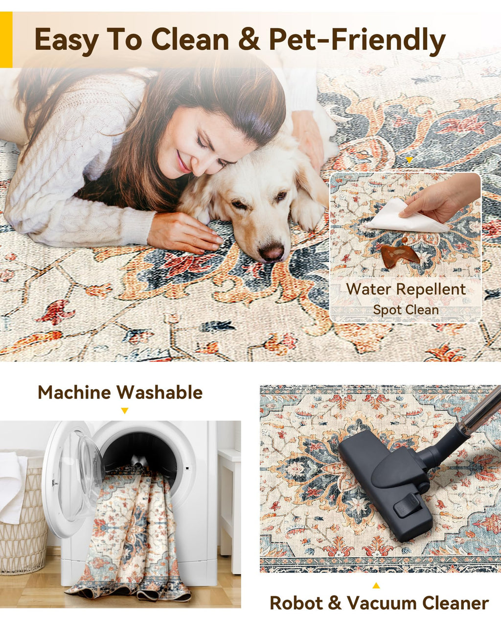 Washable Area Rug (Beige/Blue/Orange / 3' x 7' (Rectangular))