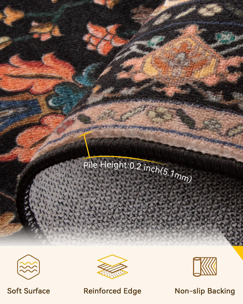 Washable Area Rug (Black/Colorful / 10' x 10' (Square))