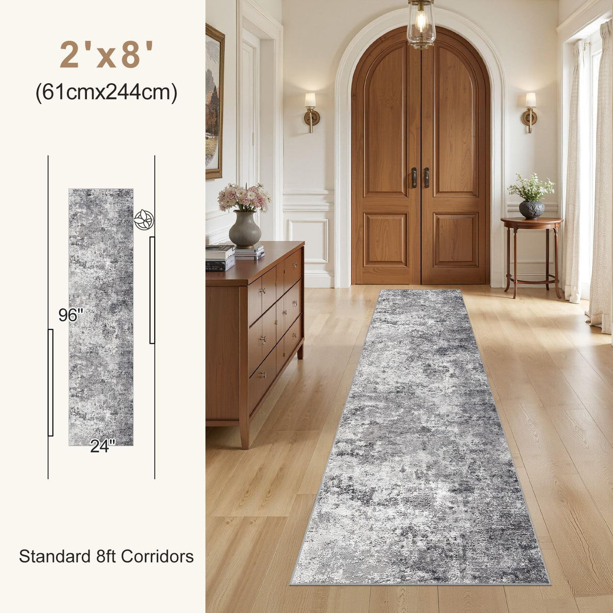 2x8 Washable Runner Rug for Hallway (Grey / 2' x 8' (Runner))