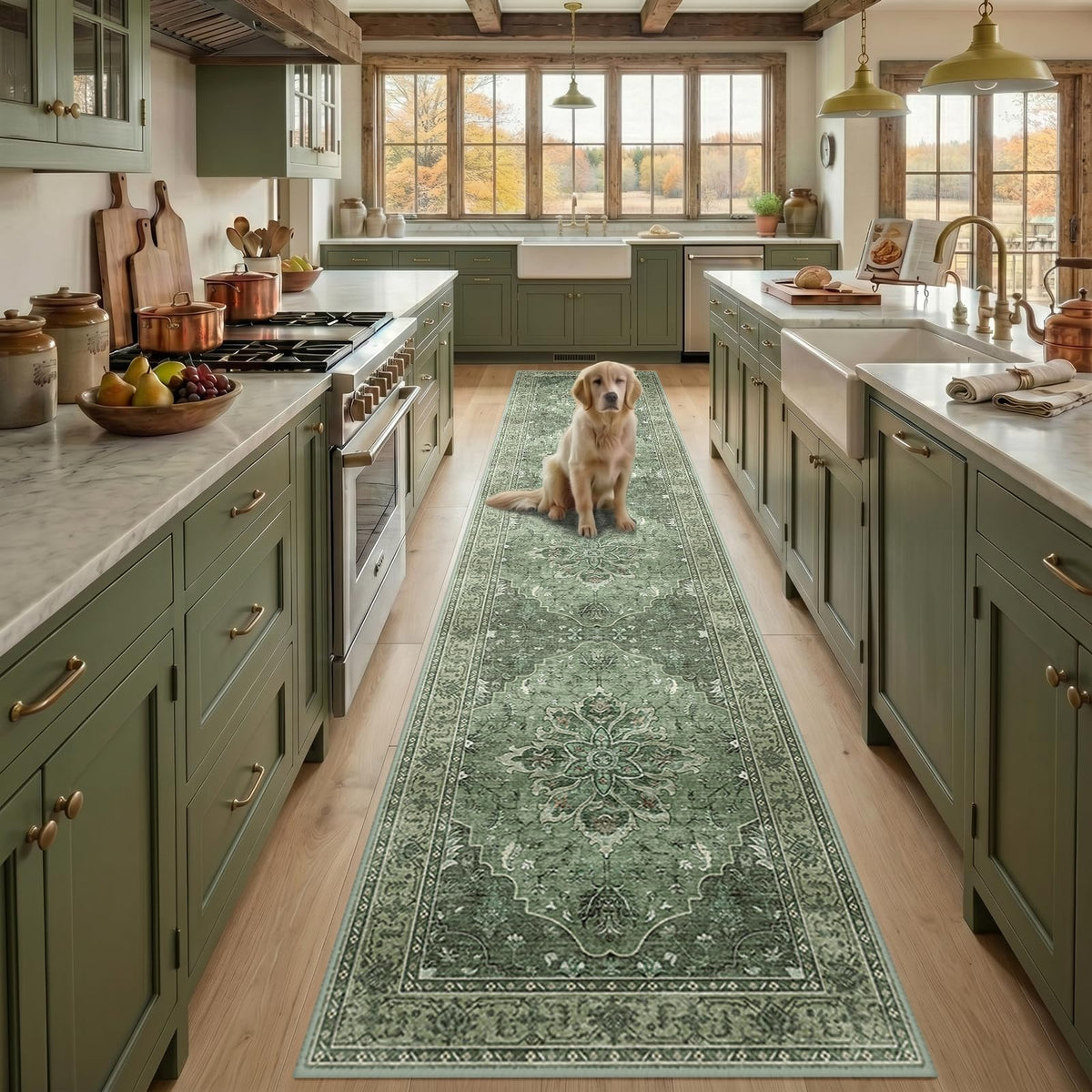 Washable Area Rug (Green/Dark Green/Gray / 2'6" x 12' (Rectangular))