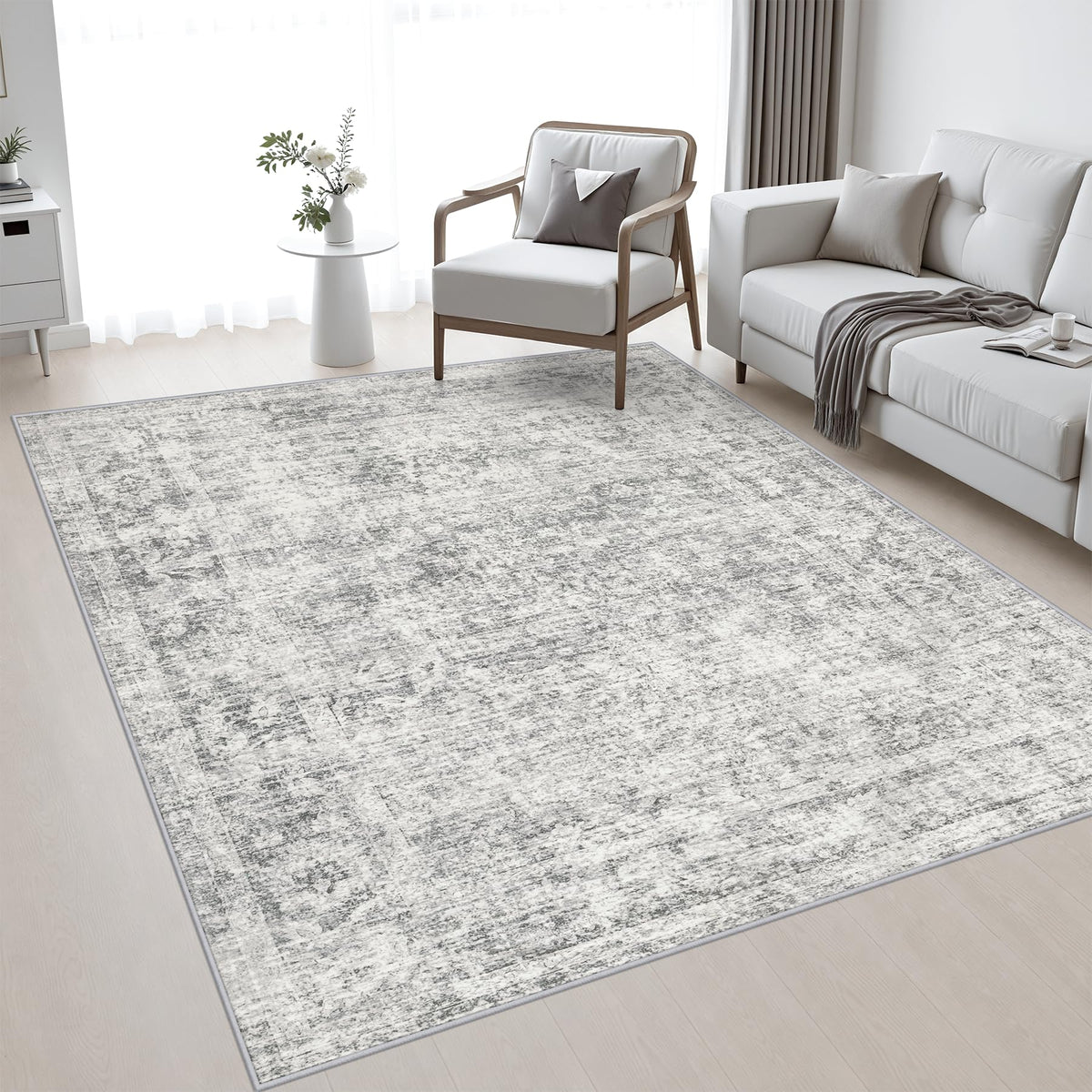 5x7 Area Rug Living Room (Retro Black Grey / 5' x 7' (Rectangular))