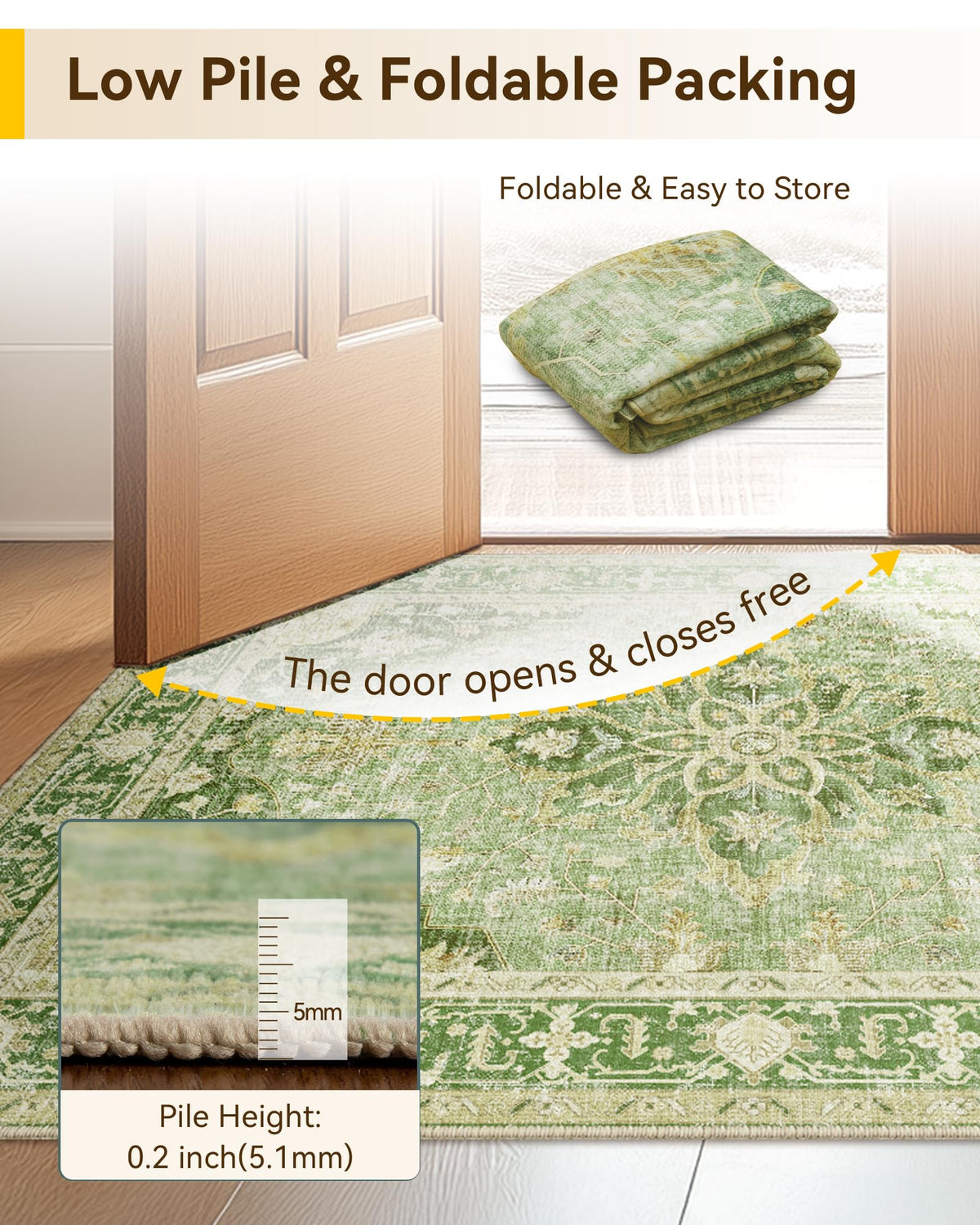 Washable Area Rug (Green/Yellow / 5' x 8' (Rectangular))