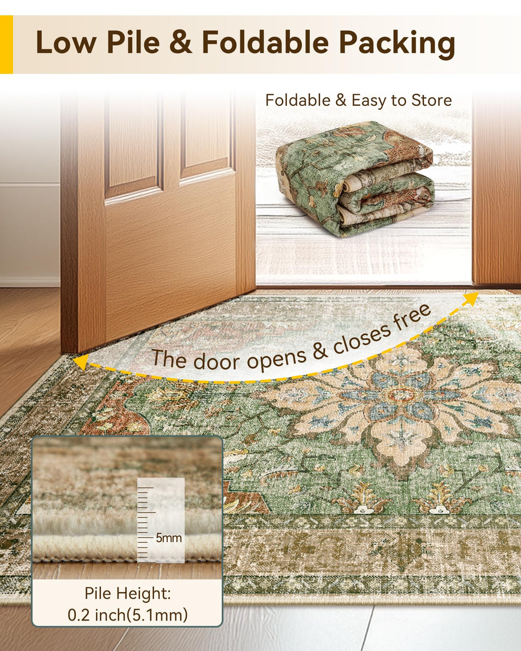 Washable Area Rug (Brick/Brown/Green / 6' x 8' (Rectangular))