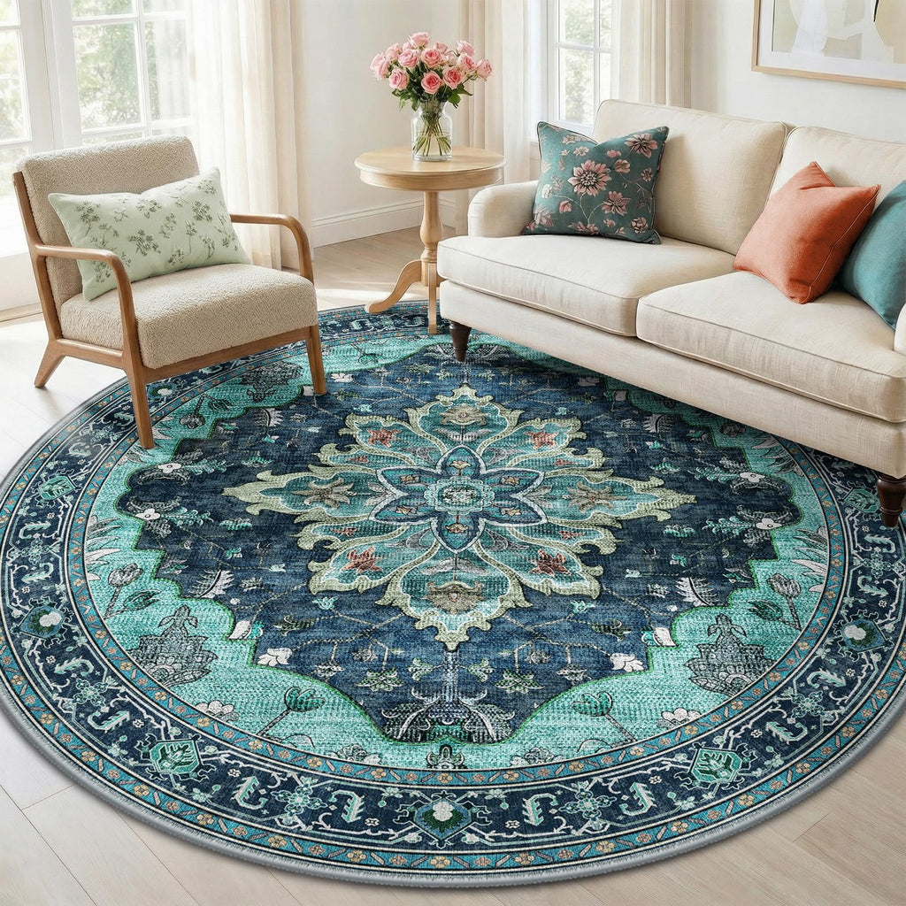 Washable Area Rug (Teal / 6' (Round))