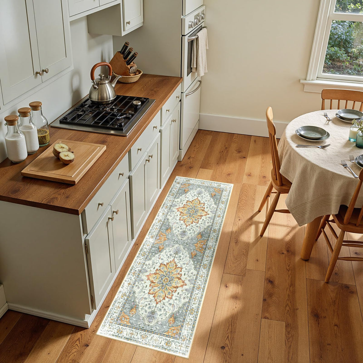 Washable Area Rug (Beige/Carbon Grey/Orange / 2' x 5' (Rectangular))