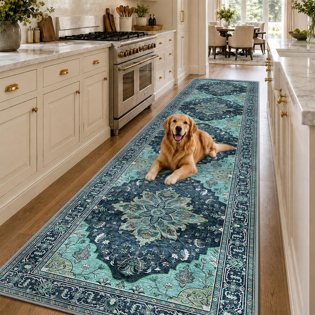 Washable Area Rug (Teal / 3' x 12' (Rectangular))