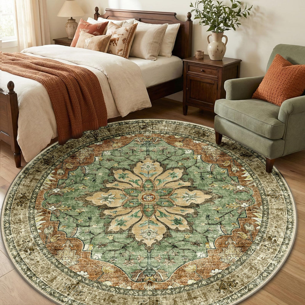 Washable Area Rug (Brick/Brown/Green / 6' (Round))
