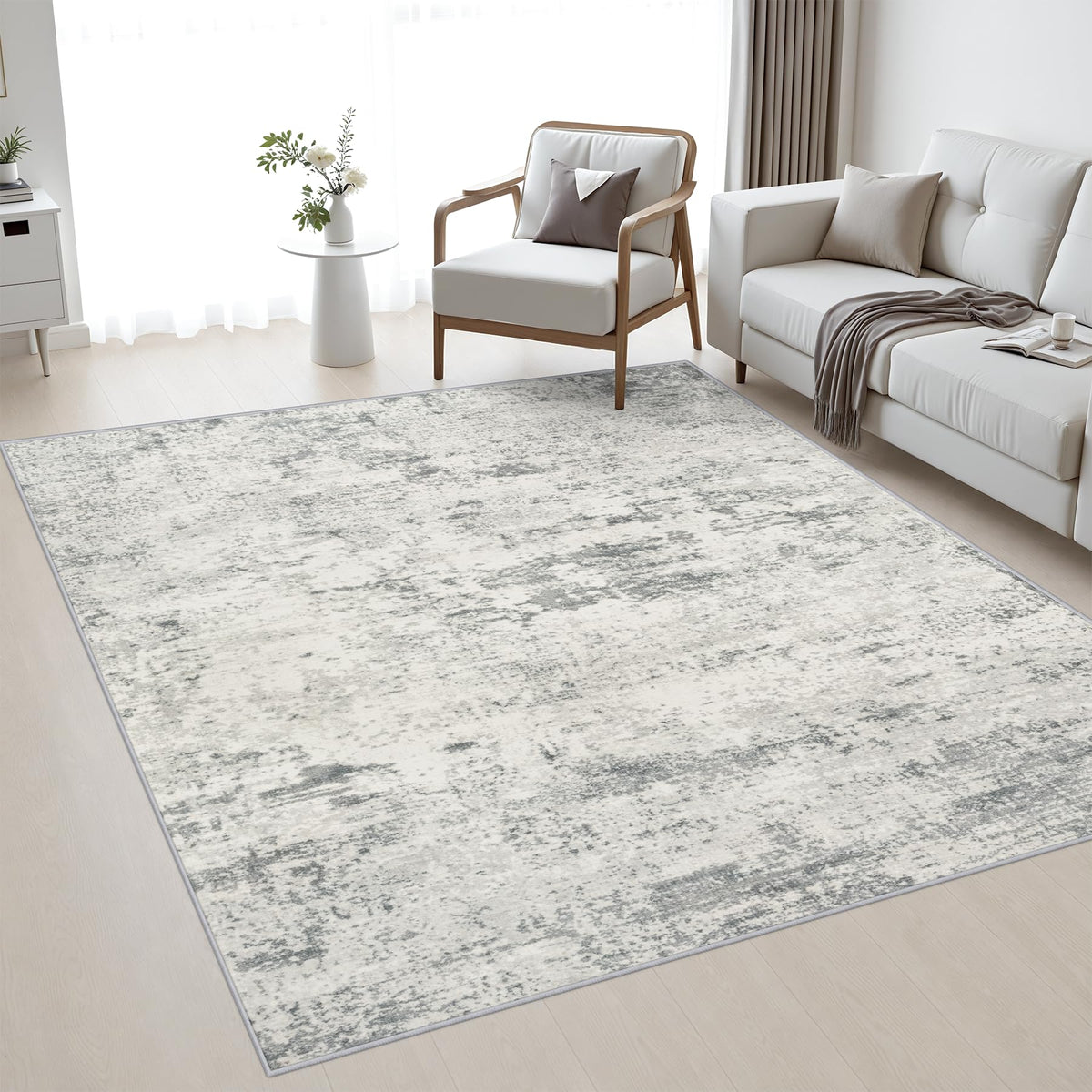 Area Rug Living Room (Grey White / 4' x 4' (Square))