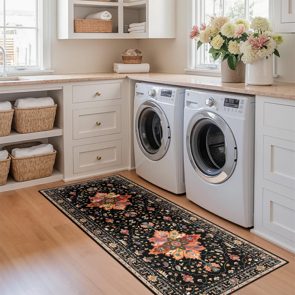 Washable Area Rug (Black/Colorful / 2' x 5' (Rectangular))