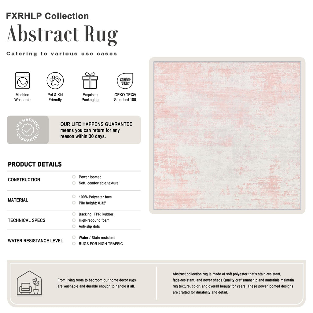 Area Rug Living Room (Pink White / 5' x 5' (Square))