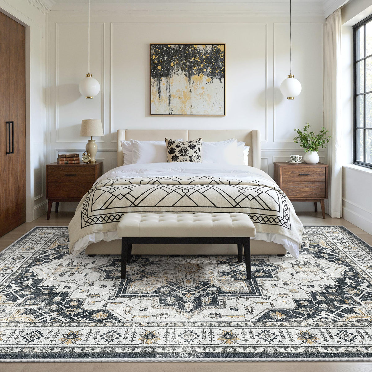 6x9 Area Rugs for Living Room (Black / 6' x 9' (Rectangular))