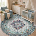 Washable Area Rug (Teal Green/White/Navy / 5' (Round))