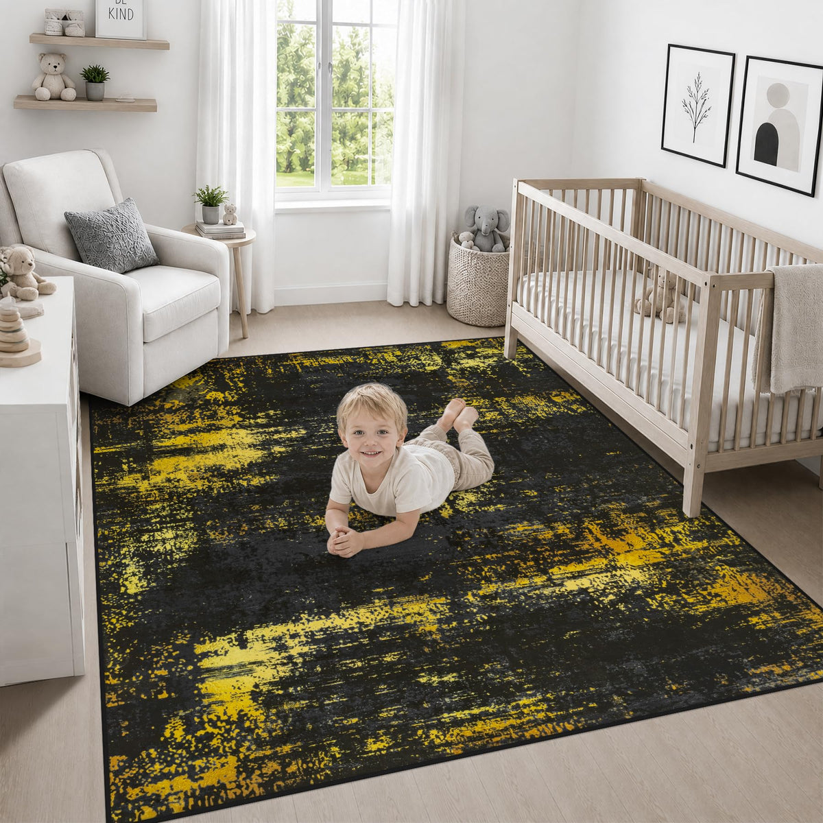 Area Rug Living Room (Dark Black Gold / 4' x 4' (Square))