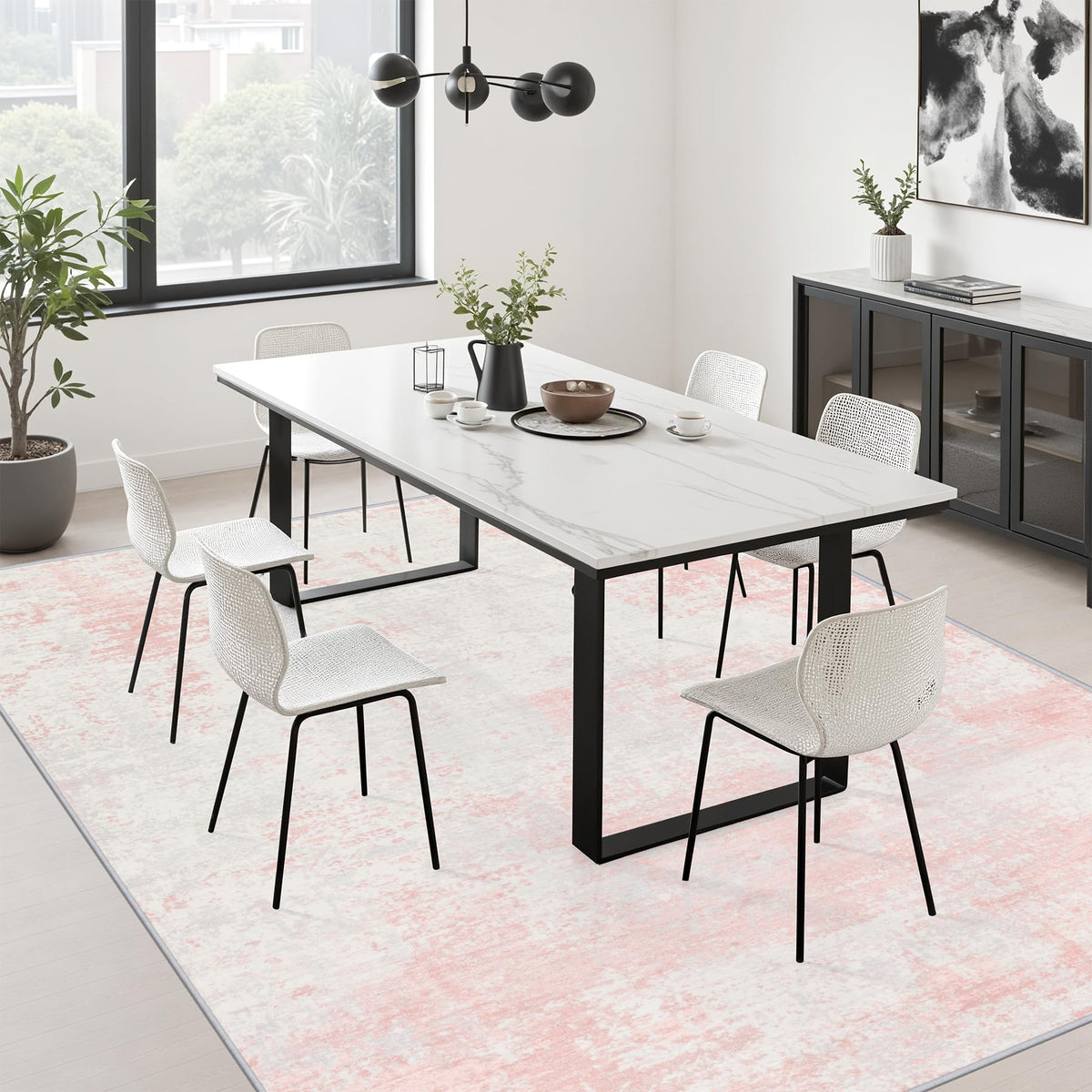 5x8 Area Rug Living Room (Pink White / 5' x 8' (Rectangular))