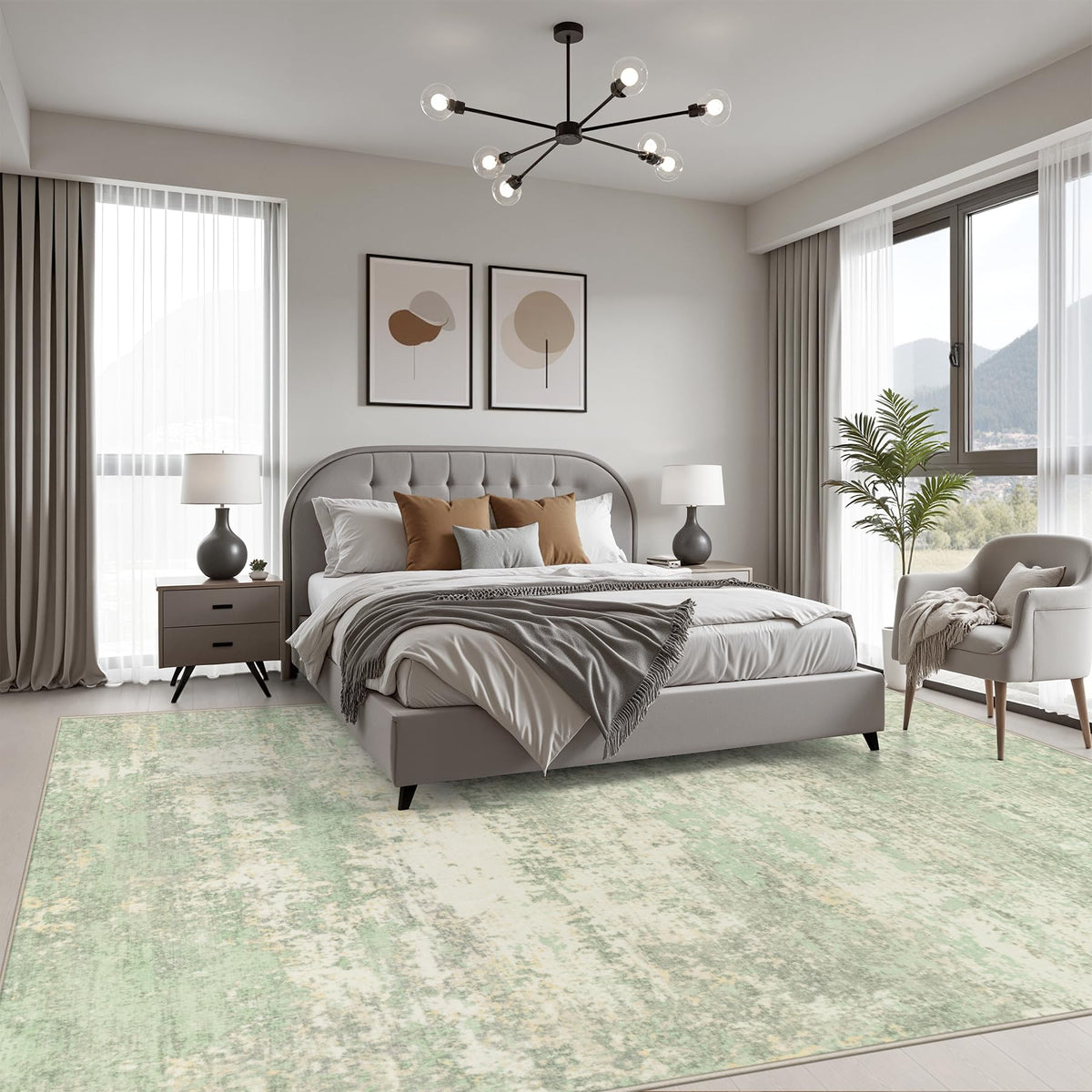 5x8 Area Rug Living Room (Green Cream / 5' x 8' (Rectangular))